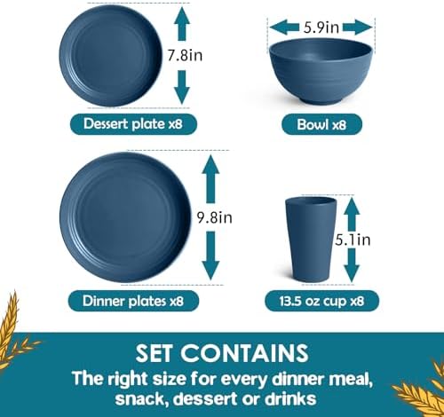Teivio 32-Piece Plates and Bowls Sets for 8, Autumn Blue Dinnerware Sets - Image 2