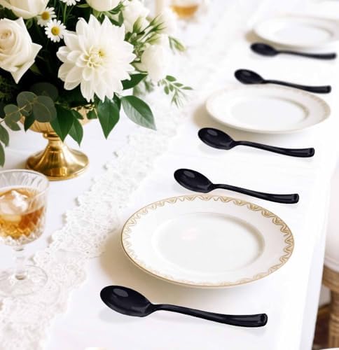 SietDESEO 50 PCS Black Plastic Spoons Disposable Utensils Heavy Duty Black Spoons Disposable Cutlery for Birthday Wedding Baby Shower Bridal Shower Plastic Silverware - Image 6