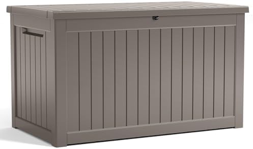 280 Gallon Outdoor Storage Box Waterproof, Resin Lockable Deck Box with Lid, Large Capacity Weatherproof Container for Patio Furniture Pool Accessories, Cushions(Grey, 280 Gallon) by KFY