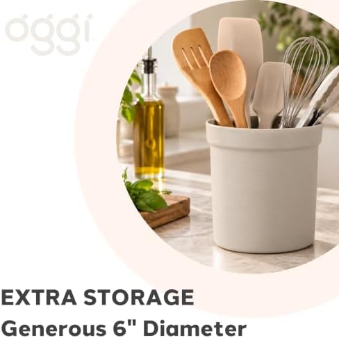 Oggi Silicone Utensil Holder for Kitchen Countertop, 6" x 6" Large Utensil Crock with Reinforced Rim, Food-Grade Unbreakable Silicone Kitchen Tool Holder & Countertop Organizer, Taupe - Image 6