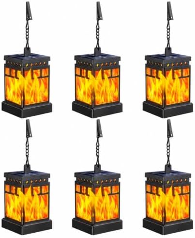KOOPER Hanging Solar Lanterns Outdoor Waterproof, 6PCS Flickering Flame Hanging Solar Lights for Outside, Outdoor Solar Lanterns up to 12 Hours, Lanterns Decorative for Patio Porch Yard Garden Decor by KOOPER