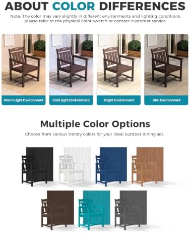 Ciokea HDPE Outdoor Dining Set of 4, Patio Table and Chairs Sets, Brown - Image 6