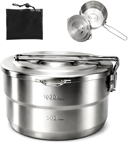 ZOOFOX 18/10 Stainless Steel Camping Pot, 1.5 Quart Food Grade Small Pot with Lid, Locking Handle and Storage Bag, Portable Lightweight Saucepan for Outdoor Cooking, Backpacking, Hiking and Picnic by zoofox