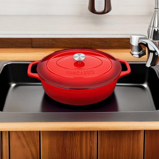 vancasso 9.3 Qt Oval Enameled Cast Iron Dutch Oven with Lid, Red - Image 5