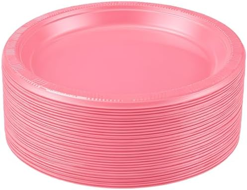 Plastic Plates 9 Inch Plastic Solid Round Party Dessert Dinner Plates for Weddings Party BBQs Birthday Camping and Anniversary (50, Pink) by Unknown