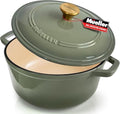 MUELLER HOME 4.5 Quart Enameled Cast Iron Dutch Oven For Sourdough Bread Baking, Heavy-Duty, Oven-Safe up to 500° F & Across All Cooktops, Casserole Dishes, Green Kitchen Accessories, Thyme Green by MUELLERHOME