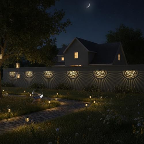 6 Pack Solar Fence Lights Outdoor Wall Lights Mandala Solar Step Light - Image 6
