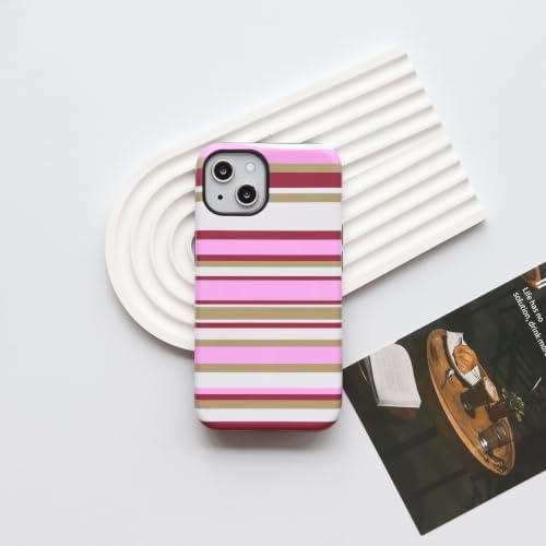 for iPhone 15 Plus Case, Magnetic Matte Frosted Dual-Layer Striped Phone Case for Women, Retro Aesthetic Cover Compatible with Mag Safe Accessories - Berry Sage - Image 2