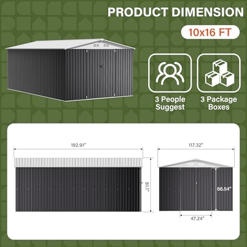 Polar Aurora 10x16 Outdoor Storage Metal Shed with Updated Frame Structure - Image 2