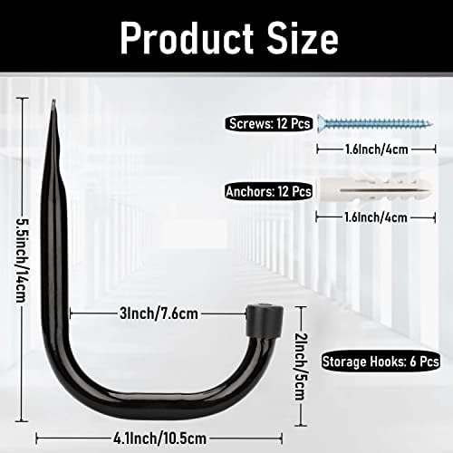 Garage Hooks, 6 Pack Heavy Duty Storage Hooks, 4.1Inch Garden Tool Utility Hooks, Fastening Hooks for Wall Mounting Load Capacity 45lbs - Image 2