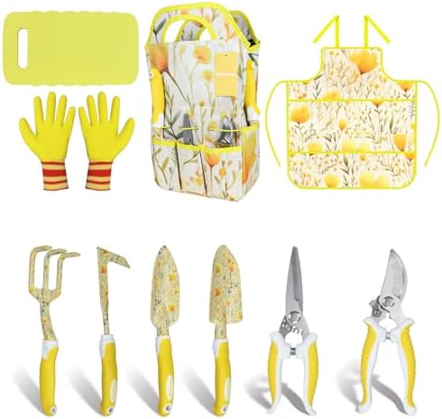 Yellow Garden Tools Set 10 Pieces, Gardening Gifts for Women by iHansee