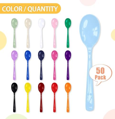SietDESEO 50 PCS Light Blue Plastic Spoons Disposable Utensils Heavy Duty Baby Blue Spoons Disposable Cutlery for Birthday Wedding Baby Shower Bridal Shower Plastic Silverware - Image 4