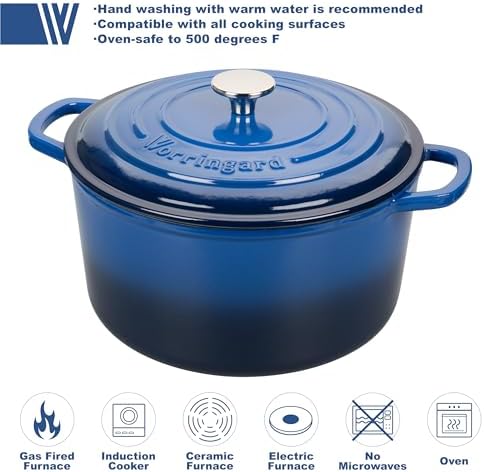 VORRINGARD Enameled Cast Iron Dutch Oven Pot with Lid, for Sourdough Bread Baking, Round Dutch Ovens, 4.5 Quart, Blue - Image 3