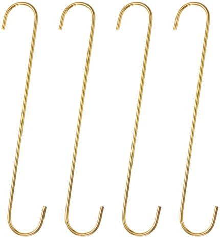HARFINGTON 4pcs Long S Hooks 12 Inch Extra Long Metal S-Shaped Hanging Hooks High Manganese Steel S Hanger Storage Organizing Tool for Kitchen Garden Bathroom Garage Closet, Gold Tone by HARFINGTON
