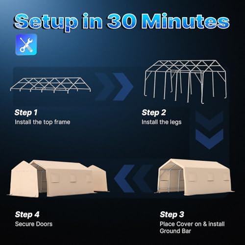 ADVANCE OUTDOOR 13x20 ft Carport 2 Roll up Doors & Vents Outdoor Portable Storage Shelter Garage Tent for Vehicle Boat Truck Anti-UV Snow Resistant Waterproof, Beige - Image 2