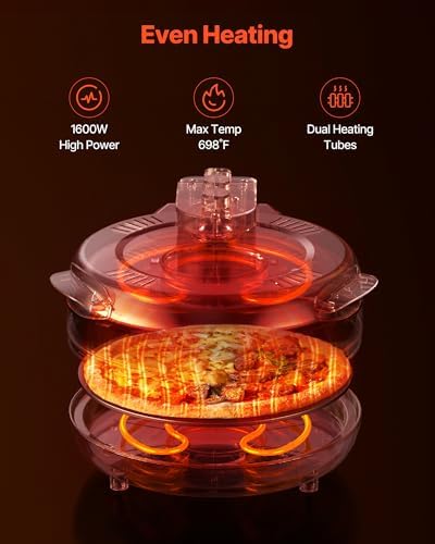 VEVOR 14 in Pizza Oven Indoor, XL Large Electric Pizza Maker, 1600W Home Compact Pizzas Cooker with Timer & Temp Knob, 5 Heating Level, Max 698 ˚F Countertop Oven with Cutter & Scraper, Retro Red - Image 3