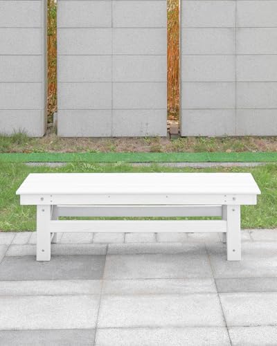 HDPE Outdoor Bench, 55" Patio Bench Outdoor Furniture, Poly Lumber Adirondack Benches, All Weather HDPE Patio Backless Benches for Park, Poolside, Garden, Porch, Pearl - Image 3