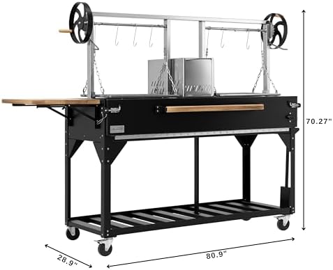 KoolMore 92 in. Charcoal and Wood BBQ Grill, Santa Maria Argentine Style Grill with Dual Adjustable Grate, Heavy Duty, in Black - Image 3
