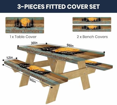 CAPSCEOLL Fitted Picnic Table Cover with Bench Covers 8ft - Camping Fire - Image 2