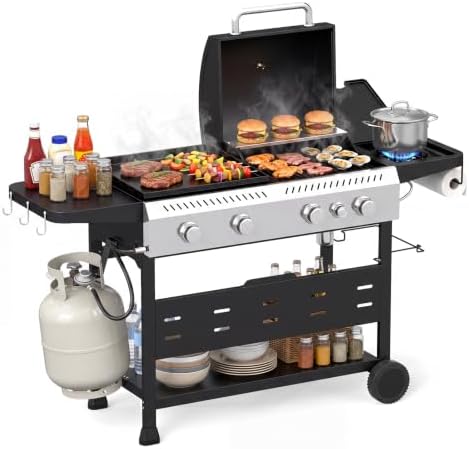 GIANTEX 5-Burner Propane Gas Grill and Griddle Combo with Side Burner by Giantex