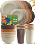 Teivio 32-Piece Kitchen Plastic Wheat Straw Dinnerware Set, Service for 8, Dinner Plates, Dessert Plate, Cereal Bowls, Cups, Unbreakable Colorful Plastic Outdoor Camping Dishes, Desert by Teivio