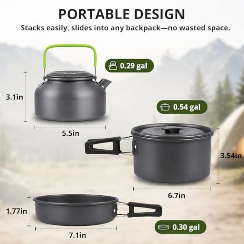 aiGear Camping Cookware with Pot Pan Kettle Cutlery Tableware 1-2 People - Image 2