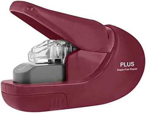 Plus Paper Clinch Compact Staple-Free Stapler, Burgundy Wine - Image 6