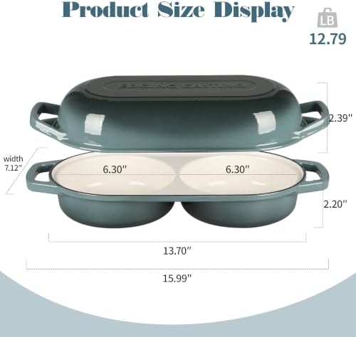 EDGING CASTING Enameled Cast Iron Double Bread Dutch Oven, Slateblue - Image 2