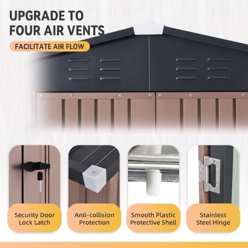 Aoxun 8'x6' Shed with Floor Galvanized Steel Outdoor Storage Shed Brown - Image 4