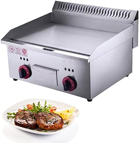 Gas Griddle LPG Commercial Stainless Steel Heavy Duty Restaurant Outdoor Griddle Gas Baking Plate Burger Grill Smooth Double Burners, 2800PA, for BBQ Cooking Steak, Eggs, Pancakes,720 by Unknown