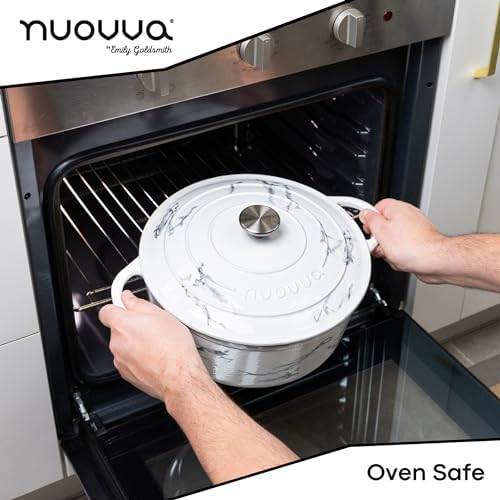 Cast Iron Dutch Oven with Lid – Non-Stick Ovenproof Enamelled Casserole Pot – Sturdy Dutch Oven Cookware – Marble, 6.4-Quart, 28cm – by Nuovva - Image 3