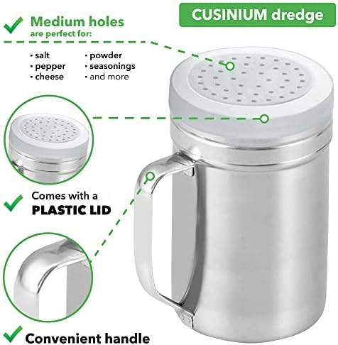 CUSINIUM Large Metal Salt Pepper Cooking Dredge Shakers - With Handle - Seasonings Spice Shakers With Holes and Lids - 14 Ounce, 2pcs | Style: Medium - Image 3