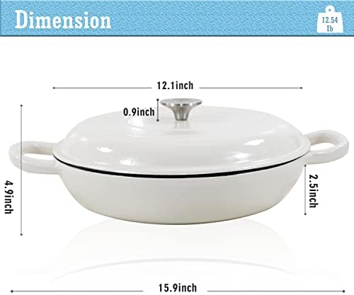 3.8 Quart Enameled Cast Iron Braiser Pan with Lid, Dual Handles Skillet - Image 5
