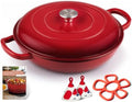 Parmedu Cast Iron Dutch Oven, 3.8 Quart, Red, Shallow Braiser & Casserole by Parmedu
