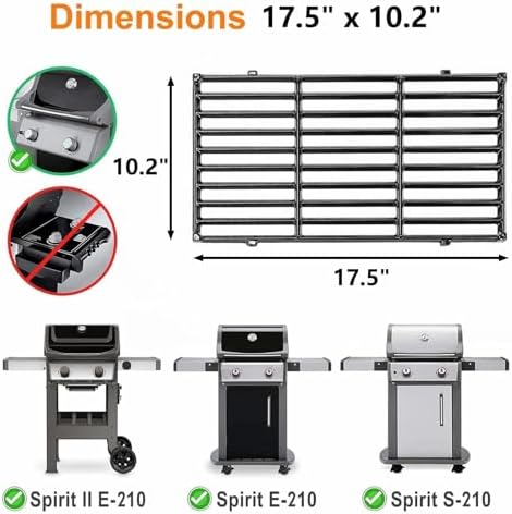 Uniflasy 7637 Grill Grates for Weber Spirit E210, Grill Replacement Parts for Spirit 200/Spirit II 200 GS4 E-210/E-220/S-210/S-220, Porcelain-Enameled Cast Iron, 17.5 Inch, 2-Pack - Image 3