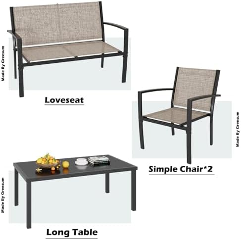 Greesum 4 Pieces Patio Furniture Set, Outdoor Conversation Sets for Patio, Lawn, Garden, Poolside with A Glass Coffee Table, Brown - Image 5