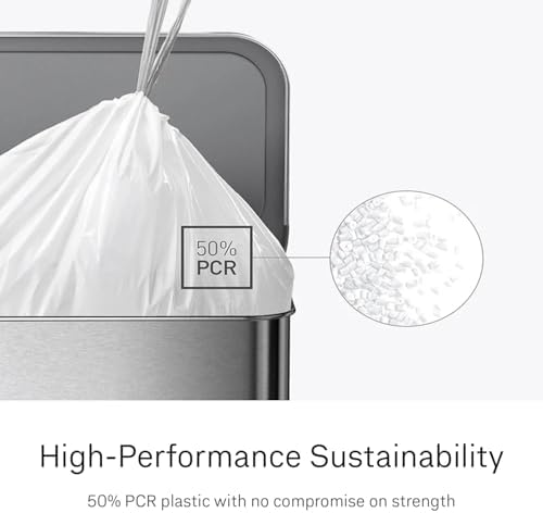 simplehuman Code D 200 Count Custom Fit Liners, Drawstring Kitchen Trash Bags, One-by-One Mess-Free Dispense, Extra Thick & Double Seamed, 50% PCR Plastic, 20 Liter / 5.3 Gallon, White - Image 4