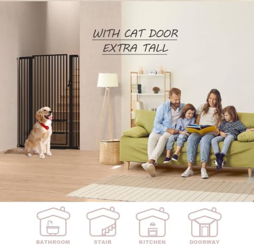 55.11" Extra Tall Cat Gate 29.5-40.6 Wide Pet gate for Doorway Pet Gate with Cat Doors NO Drilling Pressure Mount Kit for Cats and Dogs Indoor Doorways liveing Room Bedroom-Black - Image 3