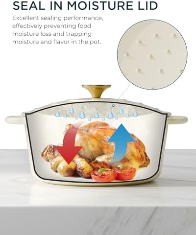 Enameled Cast Iron Dutch Oven, 6QT Pot with Lid, Cream White - Image 3