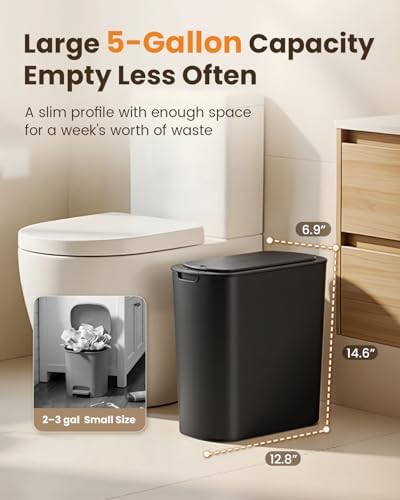 Cesun 5 Gallon Automatic Bathroom Trash Can with Lid, Black, Touchless - Image 4