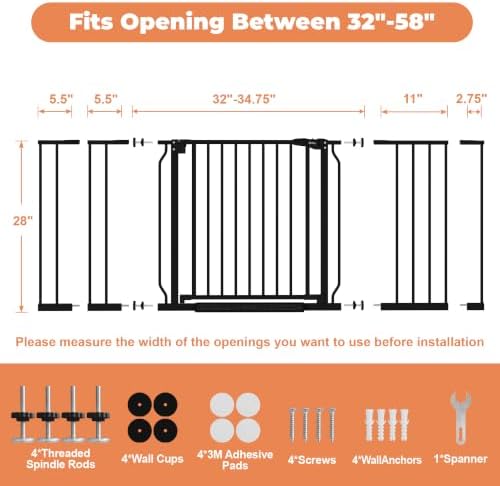 29"-58" Extra Wide Baby Gate, No Drilling Auto Close Dog Gate, Black - Image 6