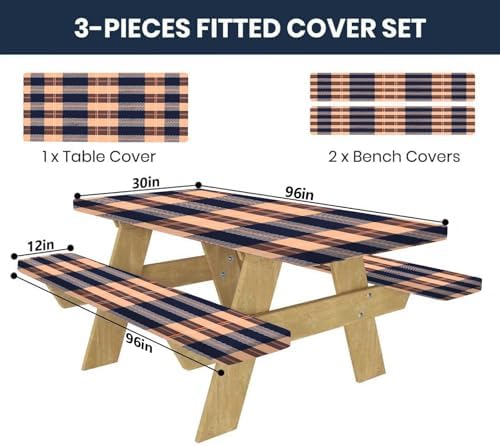 CAPSCEOLL Fitted Picnic Table Cover with Bench Covers 8ft - Autumn Plaid - Image 2