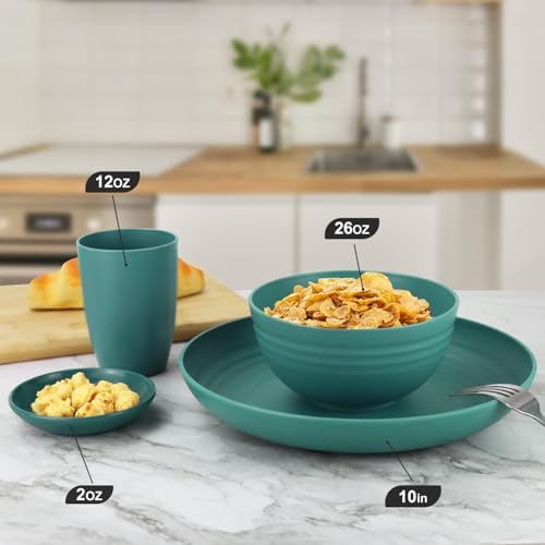 Wrova Wheat straw plates and bowls set of 16 - Unbreakable wheat straw dinnerware sets for kids - Alternative plastic dinnerware set service for 4 - Microwave safe and Dishwasher safe bowls. Green - Image 3