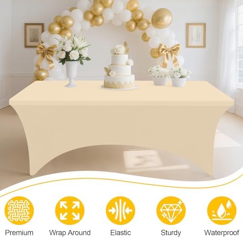 Smiry 2 Pack Spandex Table Cloth 4FT, Elastic Fitted Champagne Tablecloth - Image 2