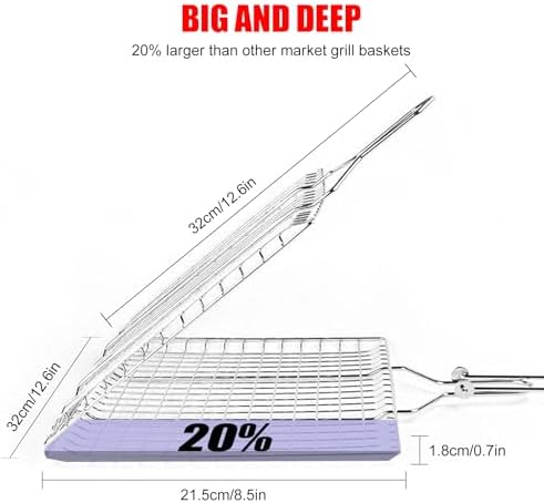 Grill Baskets Fish Grilling Basket for Outdoor Grilling Barbecue Stainless Steel Folding Grill Accessories with Removable Handle, Grill Basket for Bar, Camping, Picnics & Parties. Amazing Grill - Image 3