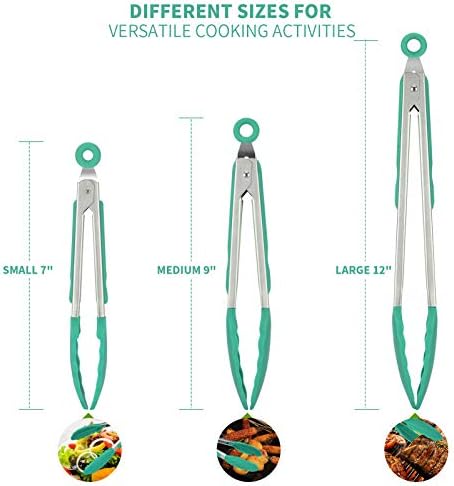 U-Taste Kitchen Tongs for Cooking, 600ºF Heat-Resistant Tps, 3Pcs/Aqua Sky - Image 2