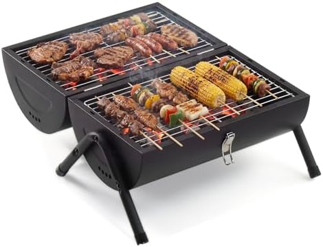 Outvita Portable Charcoal Grill with Thermometer, Dual-Sided Tabletop Black by Outvita