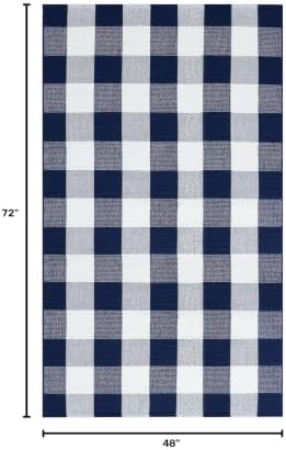 IOHOUZE 4x6 Buffalo Plaid Outdoor Rug, Washable Front Porch, Navy White - Image 2