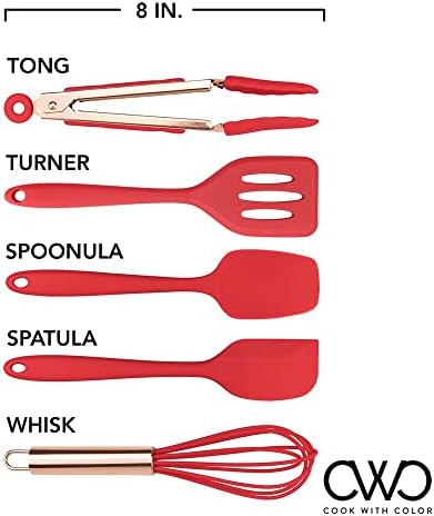 COOK WITH COLOR Silicone Cooking Utensils, Kitchen Utensil Set, Easy to Clean Silicone Kitchen Utensils, Cooking Utensils for Nonstick Cookware, Kitchen Gadgets Set, Mini, Red - Image 5