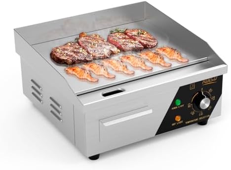 ROVSUN 14" Electric Countertop Flat Top Griddle, 1500W Electric Griddle, Teppanyaki Grill Stainless Steel with Adjustable Temperature Control 122°F-572°F for Home Restaurant Commercial by ROVSUN